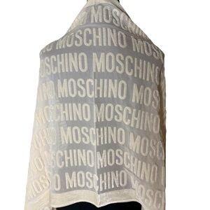 MOSCHINO New Crushed Velvet Silk Semi Sheer Rectangle Scarf Cream Logo Monogram